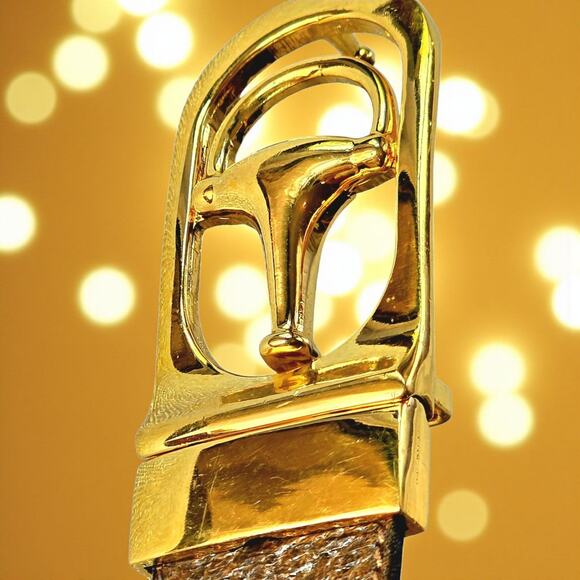 Vintage Gucci Stirrup Buckle Brown Leather Belt Gold Tone Small - Picture 4 of 16